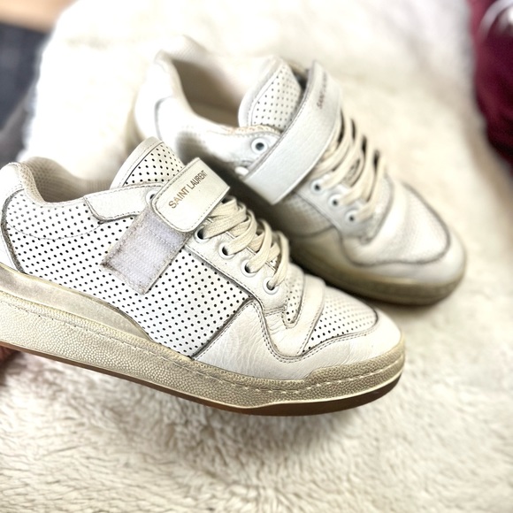 Saint Laurent SL24 Sneakers 37 White Calfskin Perforated Womens - Picture 3 of 6